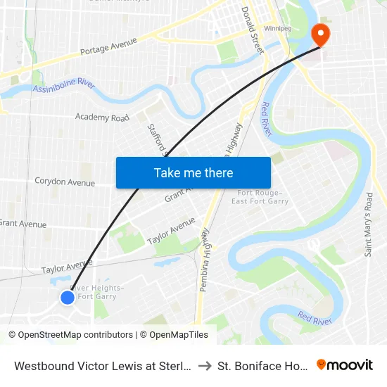 Westbound Victor Lewis at Sterling Lyon to St. Boniface Hospital map