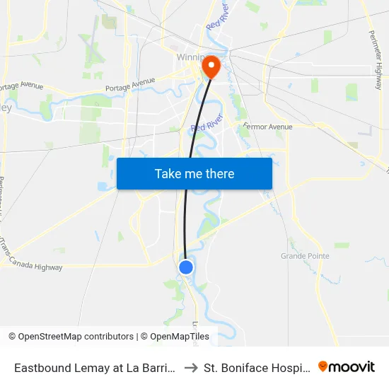 Eastbound Lemay at La Barriere to St. Boniface Hospital map