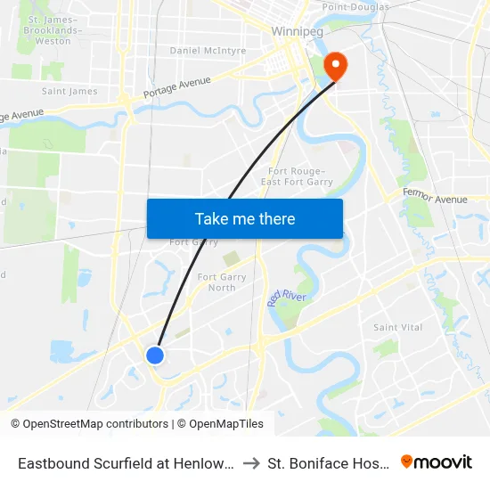 Eastbound Scurfield at Henlow West to St. Boniface Hospital map