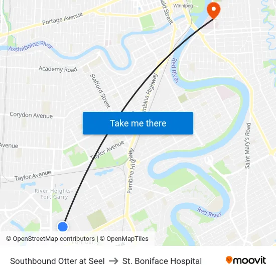 Southbound Otter at Seel to St. Boniface Hospital map