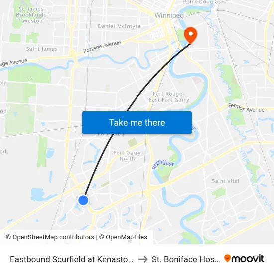 Eastbound Scurfield at Kenaston West to St. Boniface Hospital map