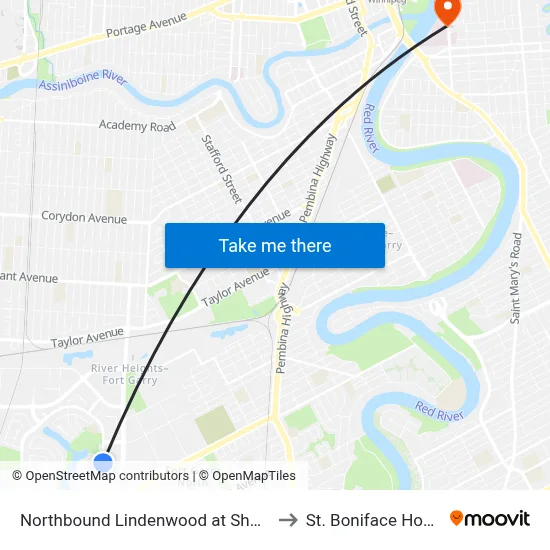 Northbound Lindenwood at Shorecrest to St. Boniface Hospital map