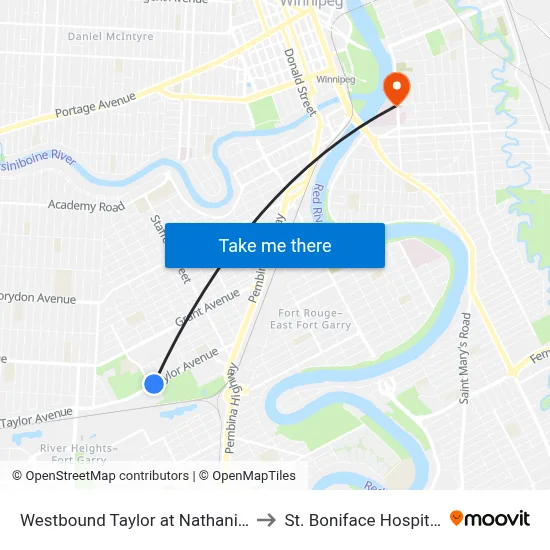 Westbound Taylor at Nathaniel to St. Boniface Hospital map