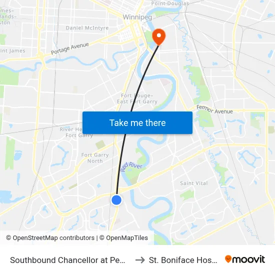 Southbound Chancellor at Pembina to St. Boniface Hospital map