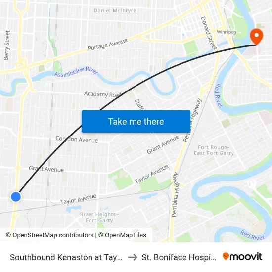 Southbound Kenaston at Taylor to St. Boniface Hospital map