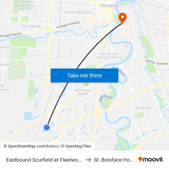 Eastbound Scurfield at Fleetwood East to St. Boniface Hospital map
