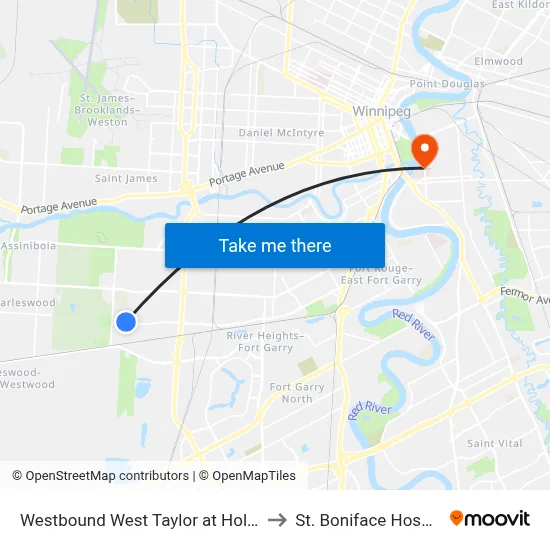 Westbound West Taylor at Holland to St. Boniface Hospital map