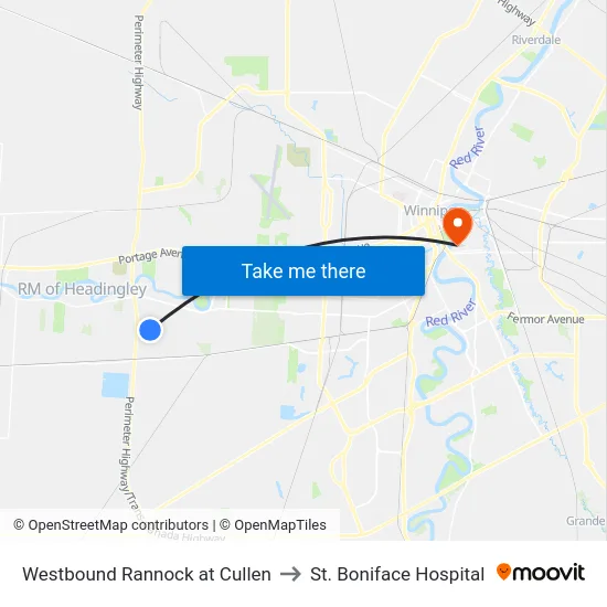 Westbound Rannock at Cullen to St. Boniface Hospital map