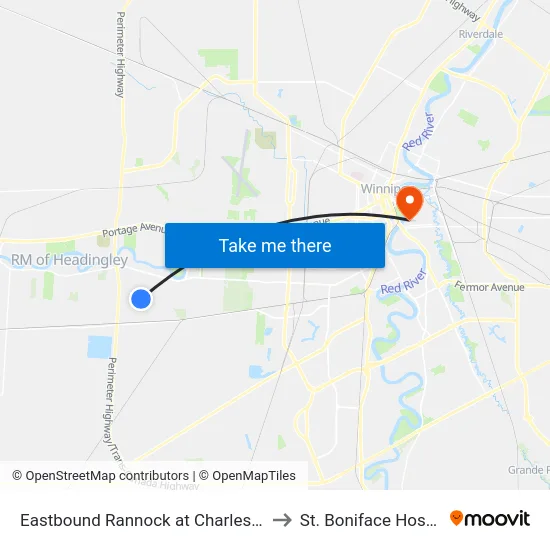Eastbound Rannock at Charleswood to St. Boniface Hospital map