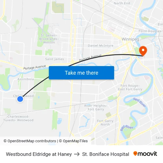 Westbound Eldridge at Haney to St. Boniface Hospital map