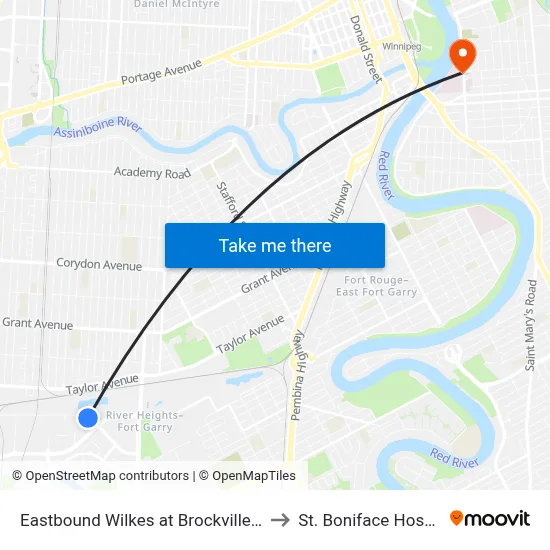 Eastbound Wilkes at Brockville East to St. Boniface Hospital map