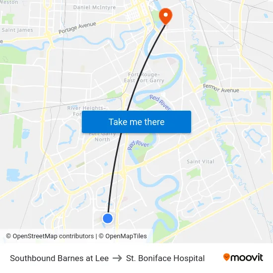 Southbound Barnes at Lee to St. Boniface Hospital map