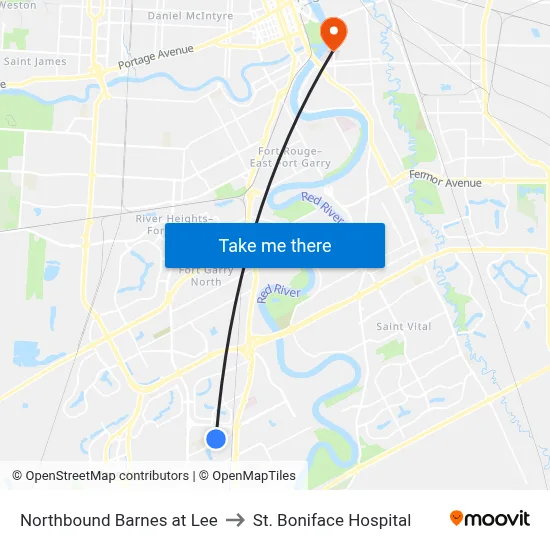 Northbound Barnes at Lee to St. Boniface Hospital map