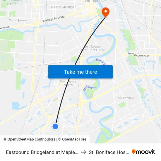 Eastbound Bridgeland at Maple Creek to St. Boniface Hospital map