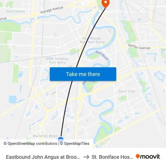 Eastbound John Angus at Brookstone to St. Boniface Hospital map