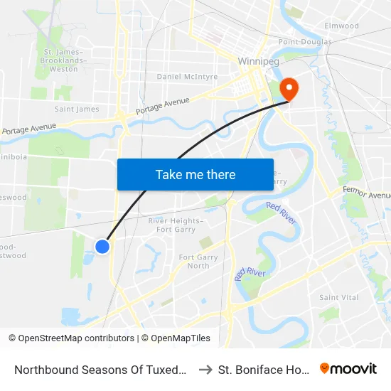Northbound Seasons Of Tuxedo at Ikea to St. Boniface Hospital map