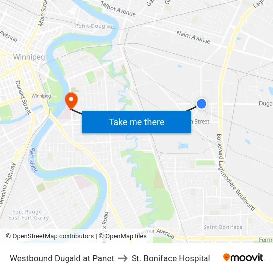 Westbound Dugald at Panet to St. Boniface Hospital map