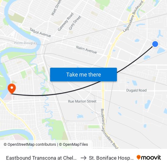 Eastbound Transcona at Chelston to St. Boniface Hospital map