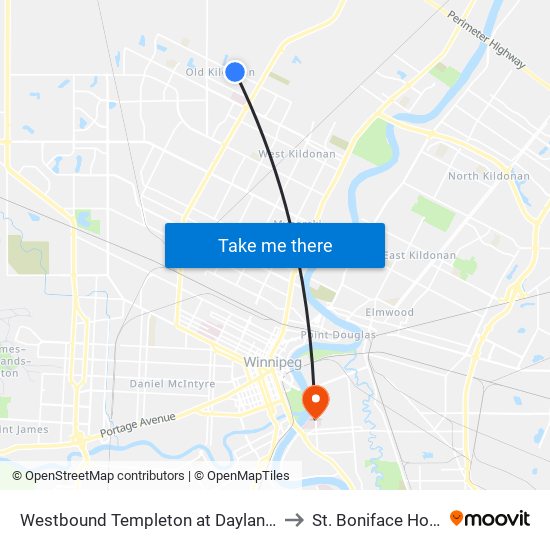 Westbound Templeton at Daylan Marshall to St. Boniface Hospital map