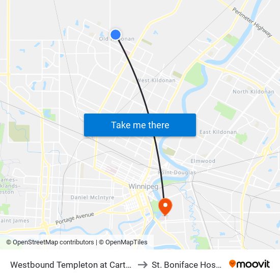 Westbound Templeton at Cartesian to St. Boniface Hospital map