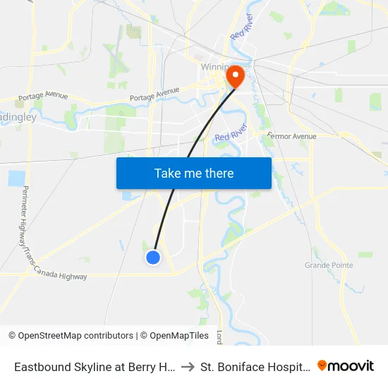 Eastbound Skyline at Berry Hill to St. Boniface Hospital map