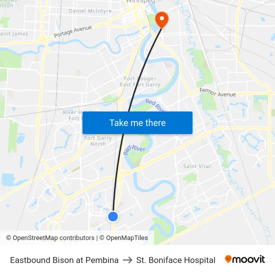 Eastbound Bison at Pembina to St. Boniface Hospital map