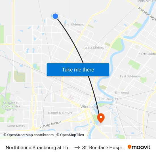 Northbound Strasbourg at Thorn to St. Boniface Hospital map