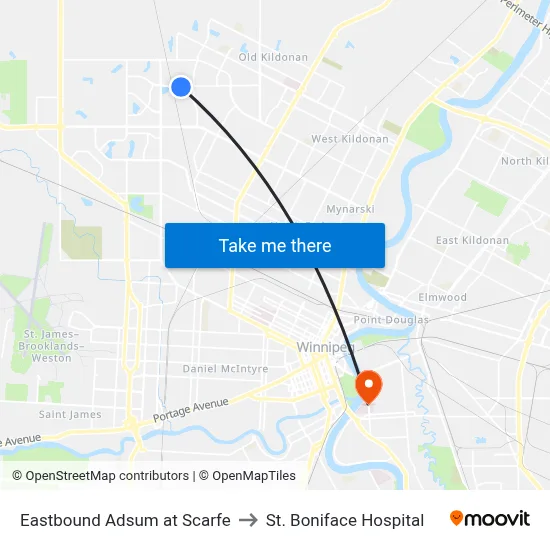 Eastbound Adsum at Scarfe to St. Boniface Hospital map