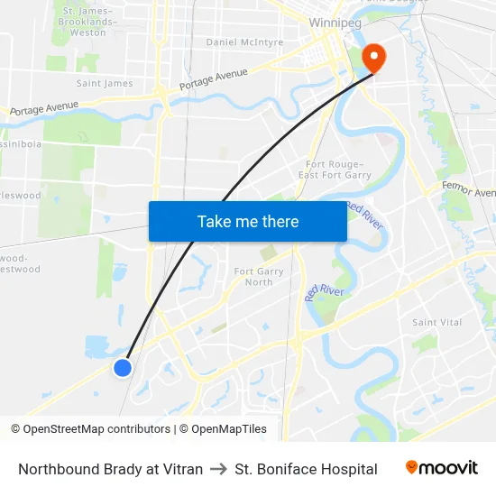 Northbound Brady at Vitran to St. Boniface Hospital map