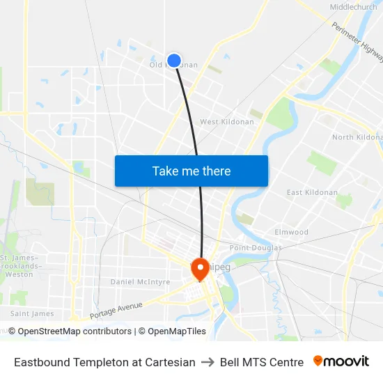 Eastbound Templeton at Cartesian to Bell MTS Centre map
