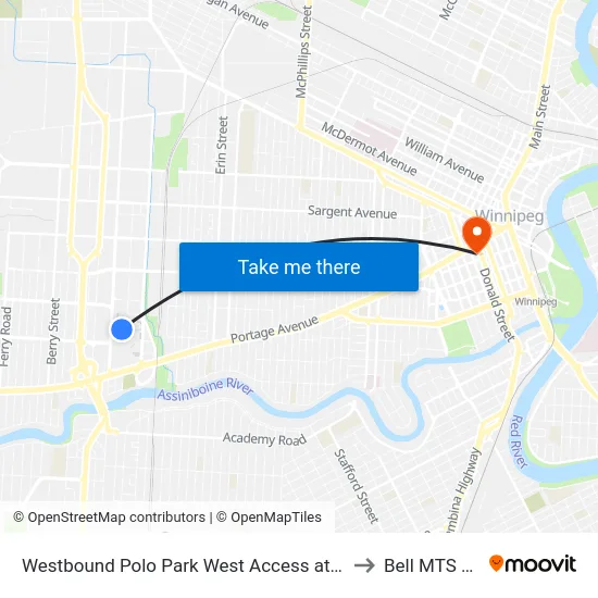 Westbound Polo Park West Access at Polo Park (Fx4) to Bell MTS Centre map