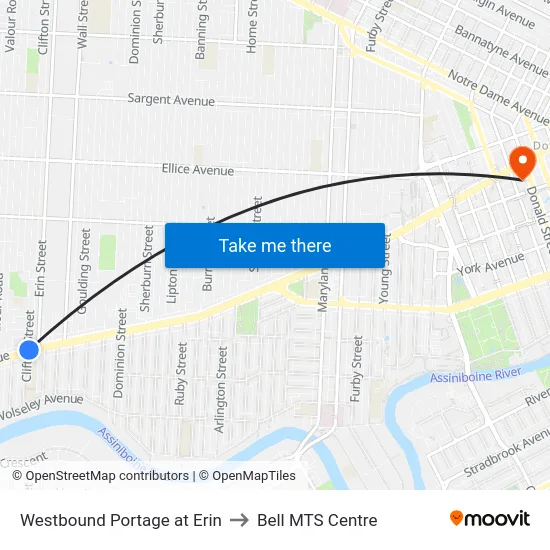 Westbound Portage at Erin to Bell MTS Centre map