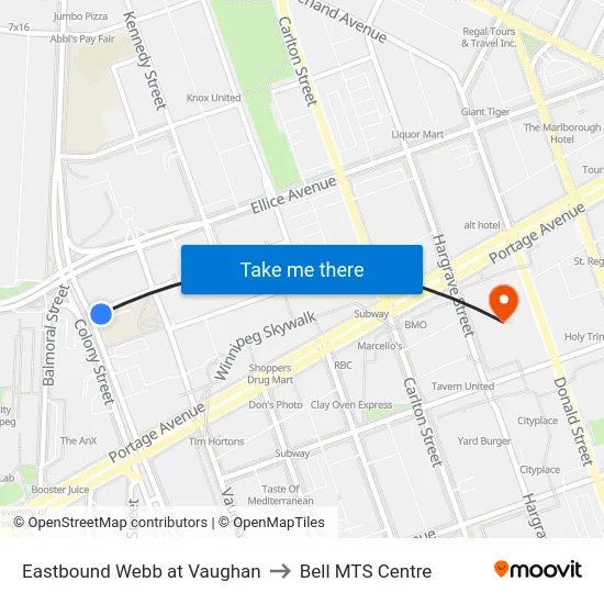 Eastbound Webb at Vaughan to Bell MTS Centre map