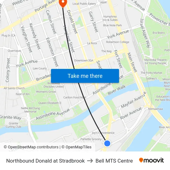 Northbound Donald at Stradbrook to Bell MTS Centre map