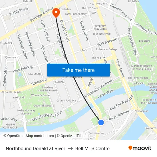 Northbound Donald at River to Bell MTS Centre map