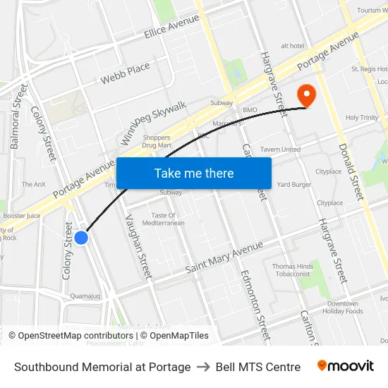 Southbound Memorial at Portage to Bell MTS Centre map