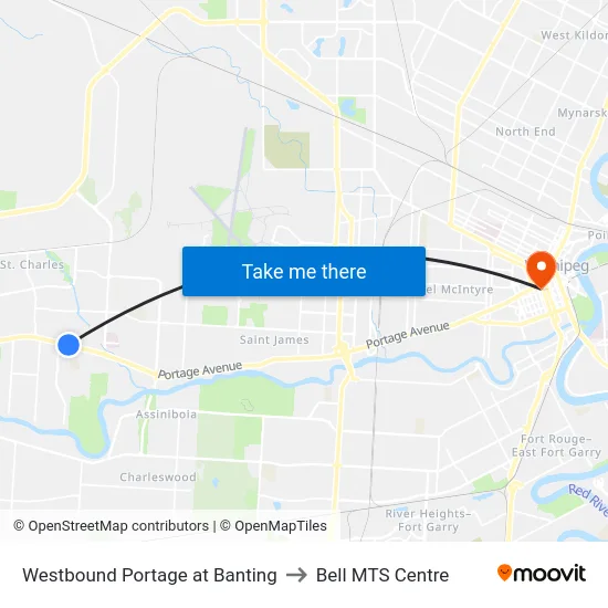 Westbound Portage at Banting to Bell MTS Centre map
