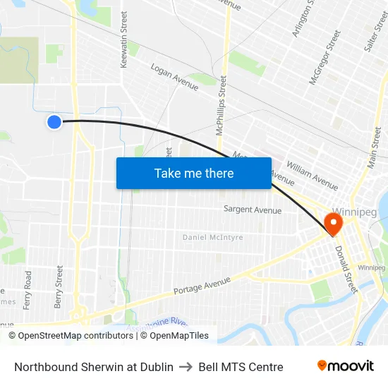 Northbound Sherwin at Dublin to Bell MTS Centre map