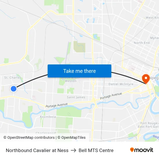 Northbound Cavalier at Ness to Bell MTS Centre map