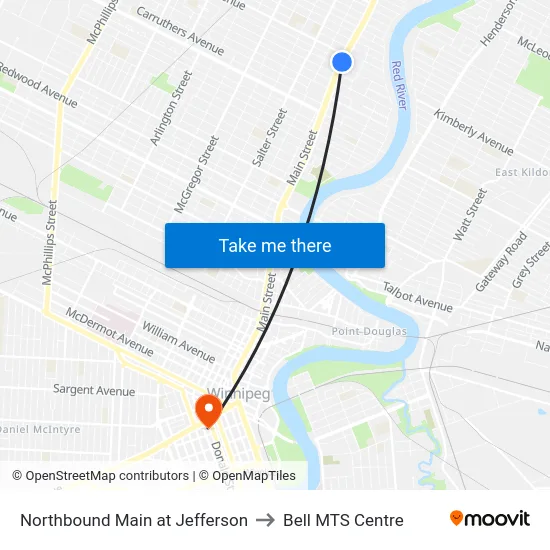 Northbound Main at Jefferson to Bell MTS Centre map