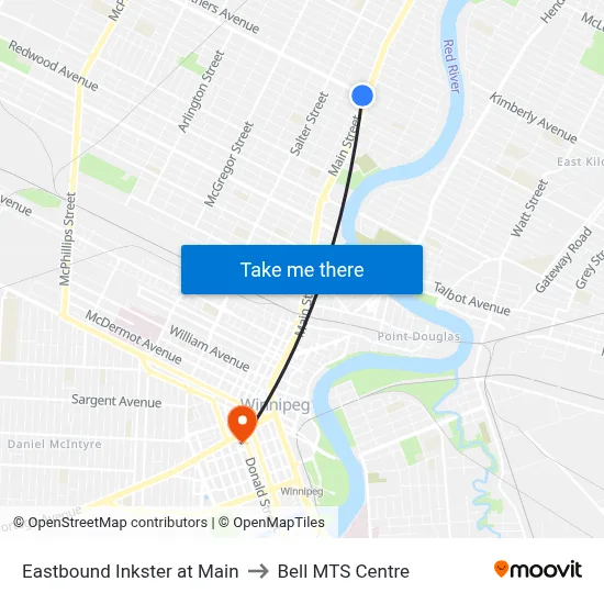 Eastbound Inkster at Main to Bell MTS Centre map