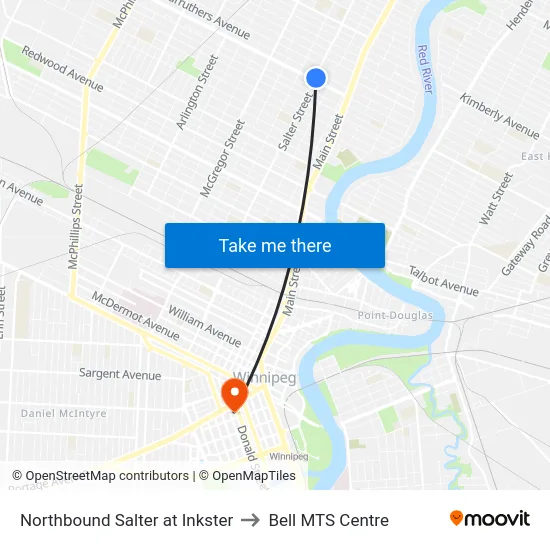 Northbound Salter at Inkster to Bell MTS Centre map