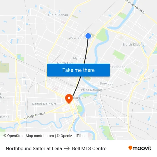Northbound Salter at Leila to Bell MTS Centre map