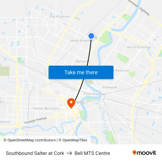 Southbound Salter at Cork to Bell MTS Centre map
