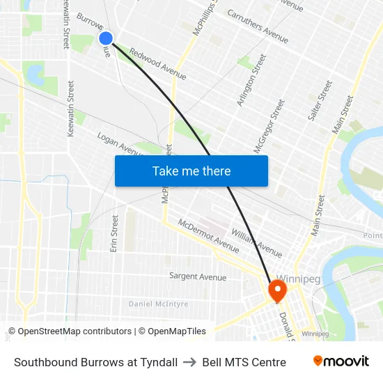 Southbound Burrows at Tyndall to Bell MTS Centre map