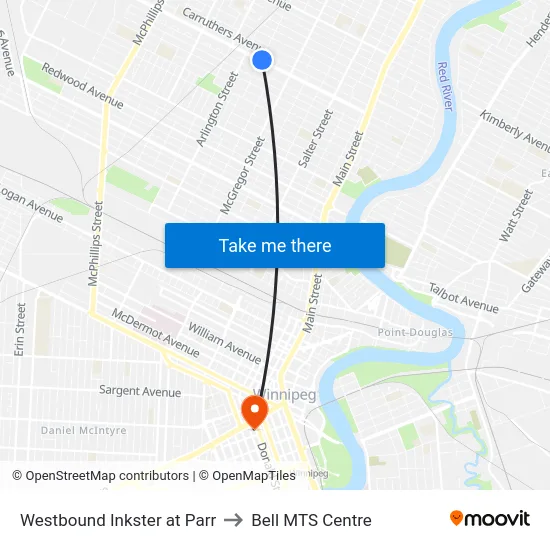 Westbound Inkster at Parr to Bell MTS Centre map