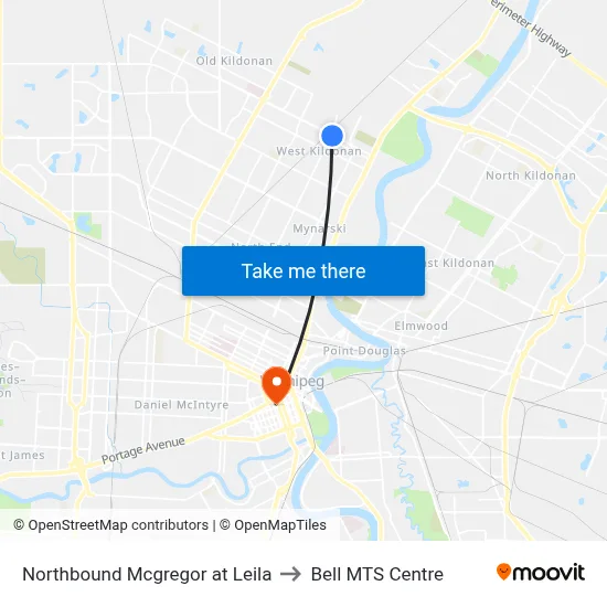 Northbound Mcgregor at Leila to Bell MTS Centre map