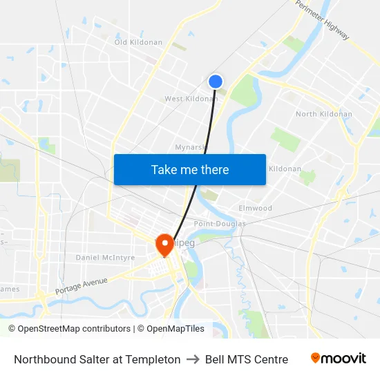 Northbound Salter at Templeton to Bell MTS Centre map