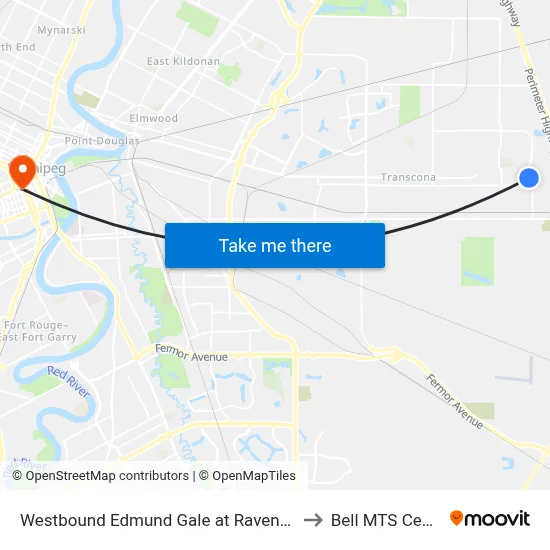 Westbound Edmund Gale at Ravenhurst to Bell MTS Centre map