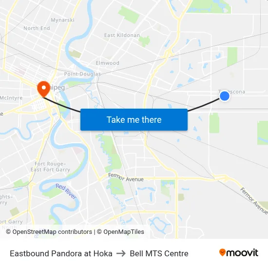 Eastbound Pandora at Hoka to Bell MTS Centre map